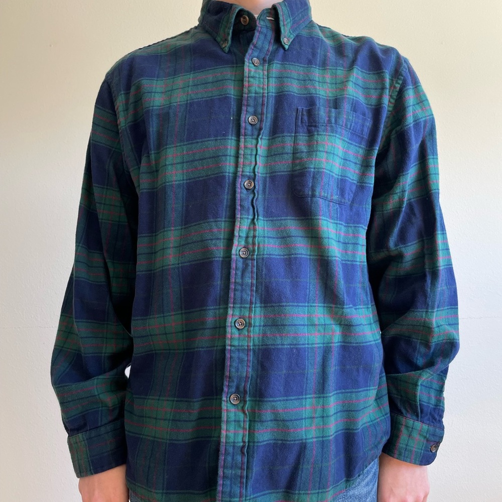 Lands End blue/green flannel with red accent XL